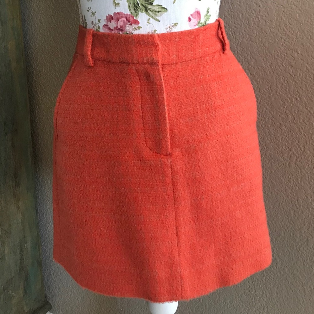 J. Crew Orange Wool Blend Fully Lined Mini Skirt